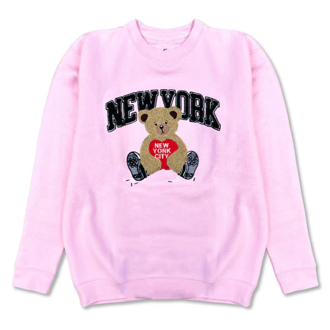 Teddy Bear & Apple Appliqué NYC Adult Sweatshirt