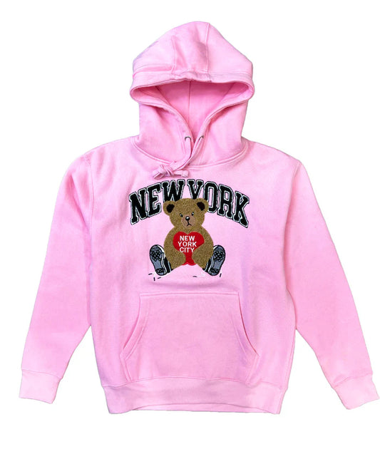 Teddy Bear & Apple Appliqué NYC Adult Hoodie